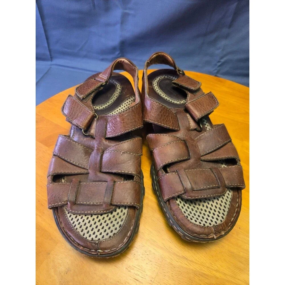 Børn Men's Brown Leather Fisherman Sandals, Size 8